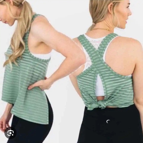 🔥5 for $25 | ZYIA 🌙 | Forest Nimbus Split Back Stripe Active Tank Top XL - Picture 2 of 5